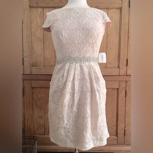 🌼 NWT City Triangles Size 8 Ivory Blush Pink Lined Lace Formal Party Dress